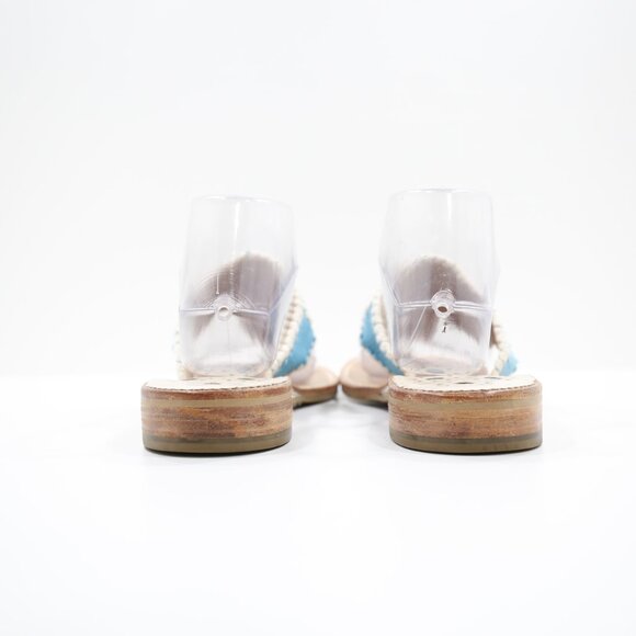 Jack Rogers Palm Beach Blue & Cream Canvas Flat Thong Sandals - 10 - Picture 4 of 7